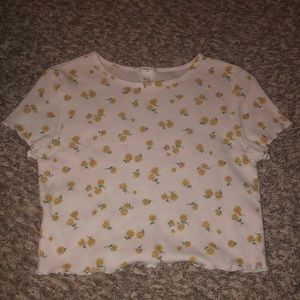 White Flower Crop Top Tee